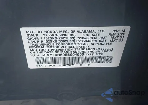 2014 Honda Pilot Ex-L z USA, uszkodzony, nr VIN 5FNYF4H59EB004050
